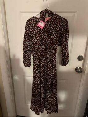 kate spade Brown & Black Leopard Print Long-Sleeve Midi Dress
